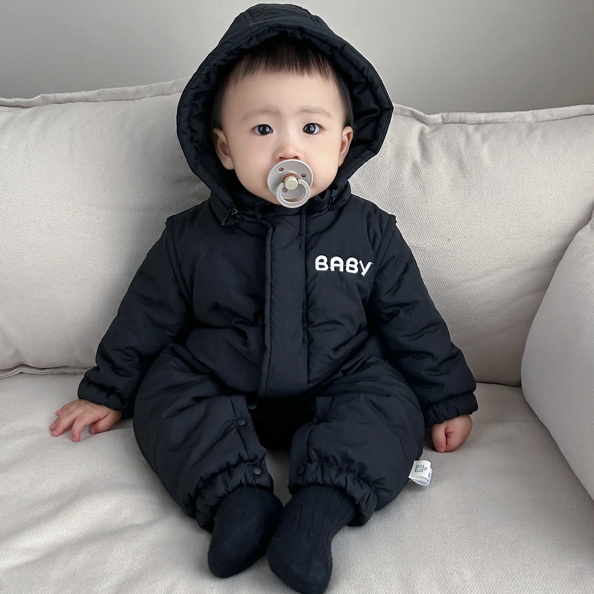 Baby Jumpsuit Winter Clothing Boys and Girls Baby Hooded Workwear Thick Cotton Clothes Rompers Newborn Plush Clothes