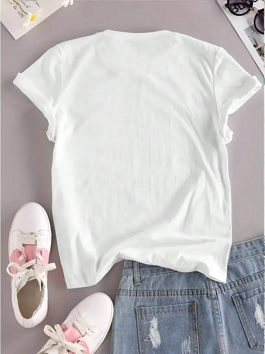 2026 New Arrival Women Casual Crew Neck T-Shirt DANCE Graphic Print Colorful Lettering Heart Design Soft Stretch Fabric Machine Wash Short Sleeve Basic Top T-Shirt