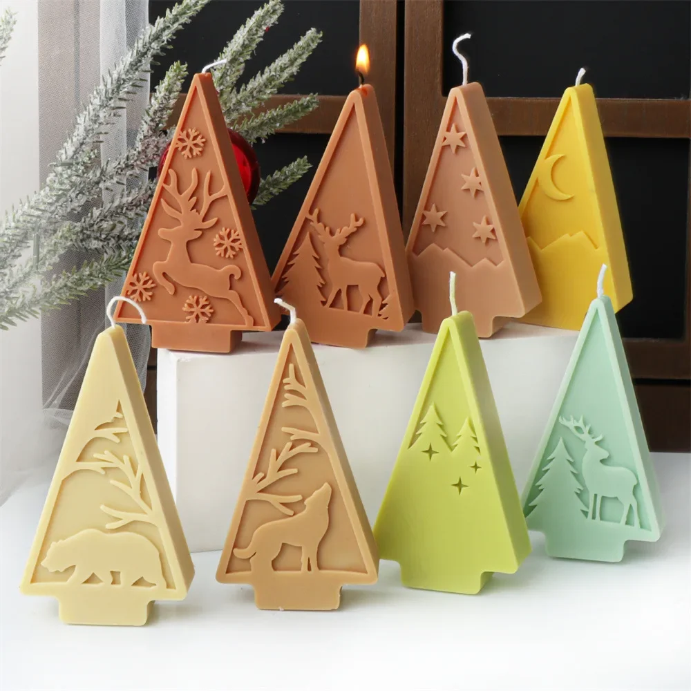 

Elk Polar Bear Silicone Candle Mold Christmas Flat Christmas Tree Wolf Aromatherapy Plaster Home Decoration Candle Making Kit