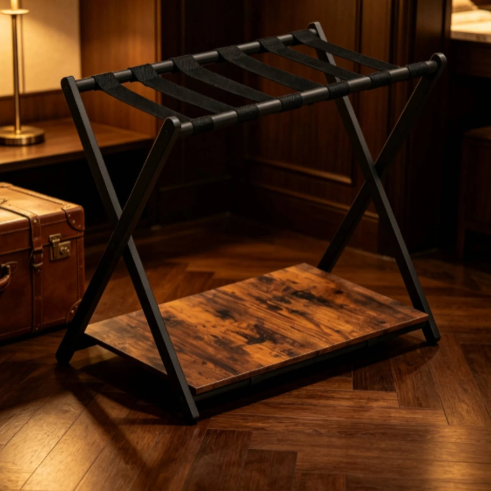 Foldable Luggage Rack Sturdy Luggage Rack with Storage Shelf Suitcase Stand with Storage Shelf Stable for Guests, Guest Room