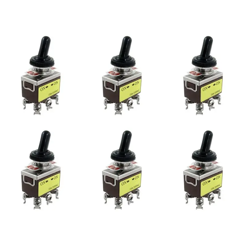 DT39 6X AC 250V 15A DPDT Toggle Switch On/On 2 Position, with Waterproof Boot, 6 Screw Terminals for Lights Motors