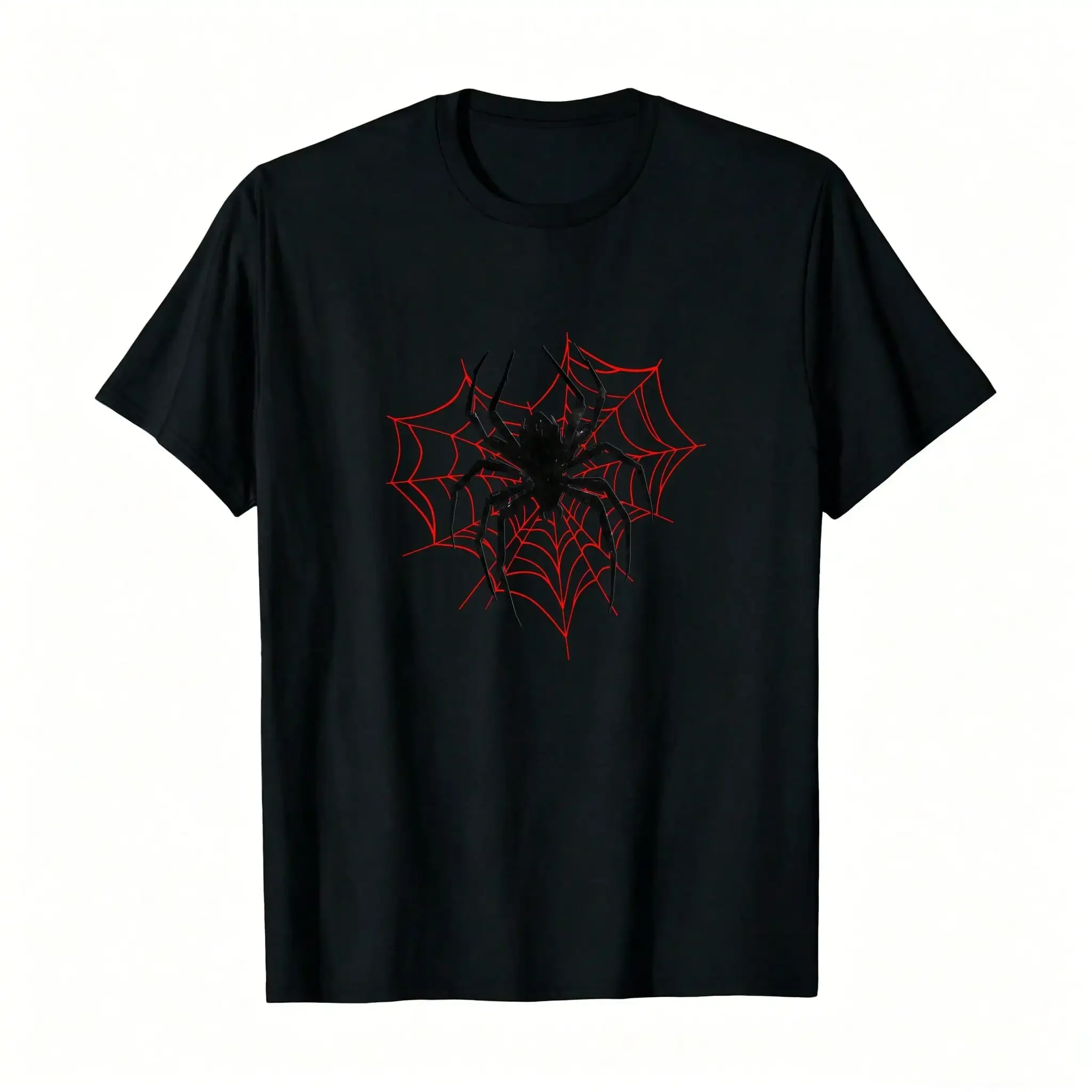 Women's  With Spider And Bat Print _ Red And Gothic _,Breathable And Comfortable Short-Sleeved Round-Neck Top, Suitable For All Seasons, Everyday Wear For Women