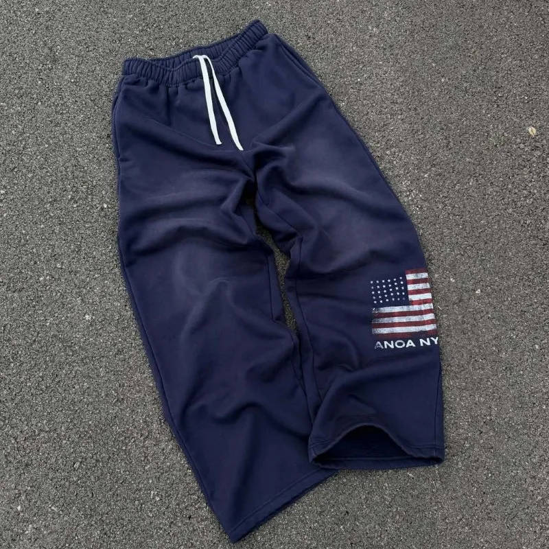 

Y2k Clothes Vintage Wash USA Flag Print Wide Leg Sweatpants Men Casual Streetwear Pants Ropa De Hombre Штаны Baggy Sweatpants