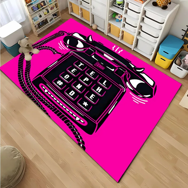 Retro Phone Carpet ,3D HD Printing for Living Room Cartoon Children's Bedroom Sofa Doormat Floor Tapete Anti-slip Mat Decor Rugs