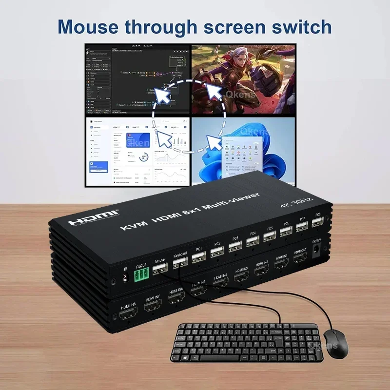 

4K 8x1 HDMI KVM Multi-viewer Seamless Switch Multi Channel Video Multiplexer 4x1 6x1 8 USB KVM HDMI Multiviewer Mouse Through