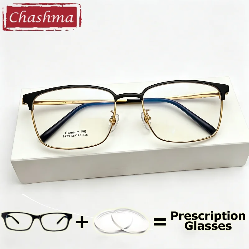 Chashma Prescription Glasses Men Pure Titanium Optical Blue Light Block Progressive Lenses Eyewear Wide Spectacles for Men Frame