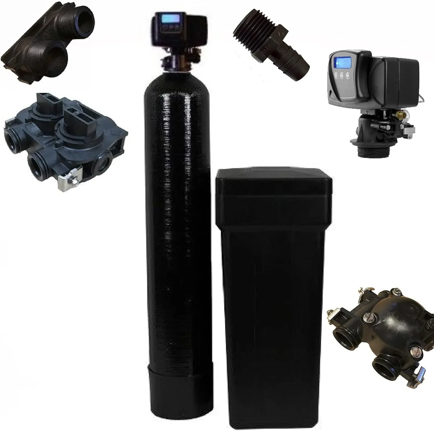 Suavizante de agua para toda la casa Fleck 5600 SXT, 48,000 granos, se envía cargado con resina en tanque, negro