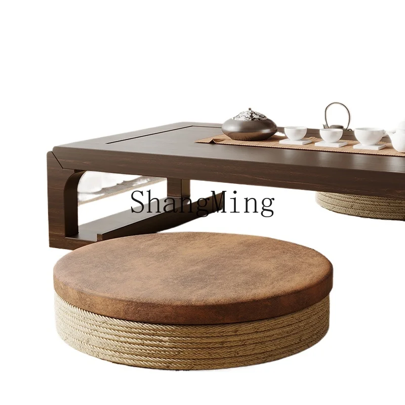 

CL round tatami bay window floor balcony hemp rope woven solid wood seat cushion household zen stool