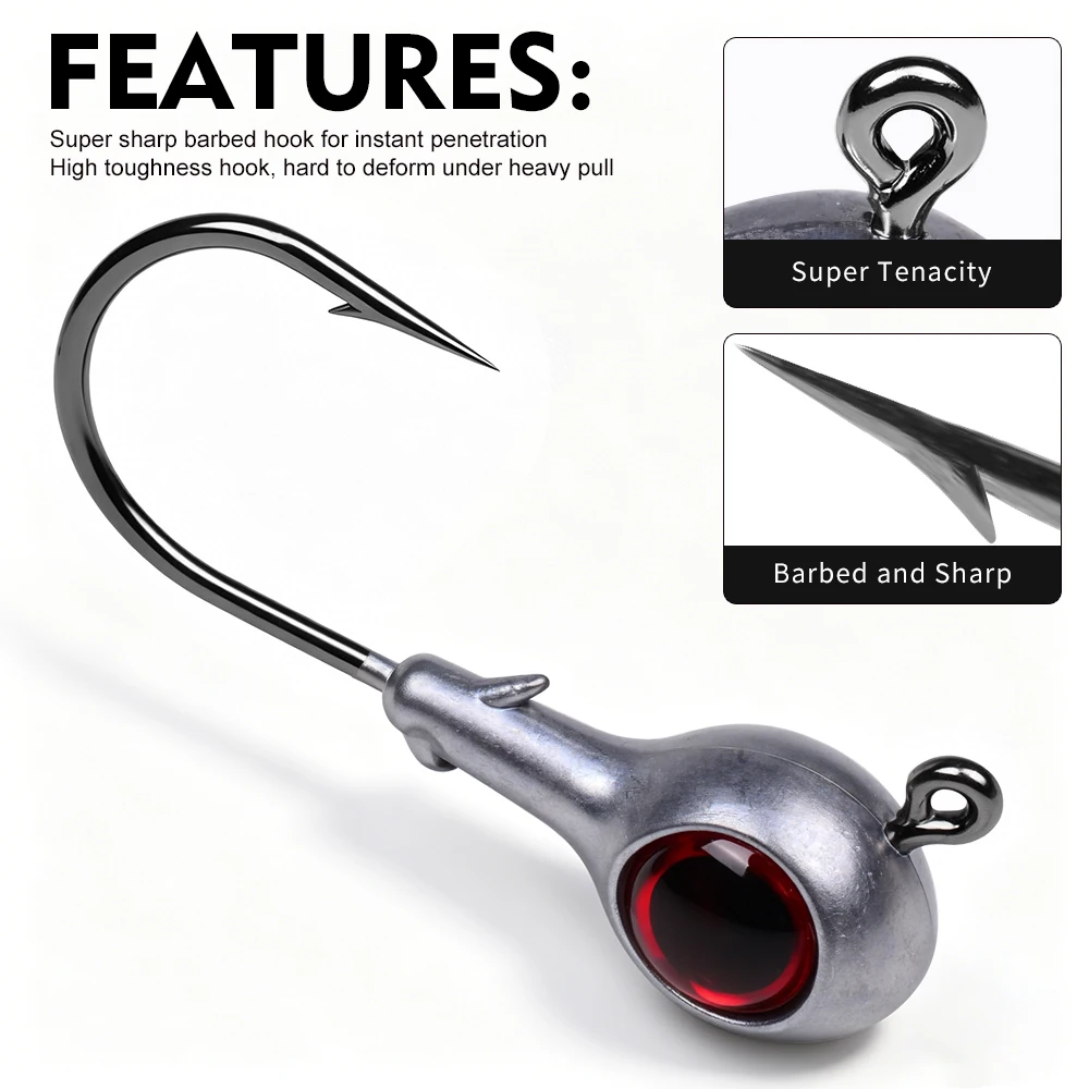 PROBEROS 10Pcs/Box Simulation Red Eye Ball Jig Lead Head Hooks Single Barbed Fishing Hooks Soft Plastic Bait Bass Fishing Tackle view 3