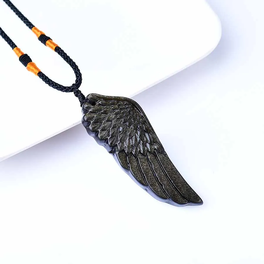 1PC Natural Obsidian Angel Wings Stone Pendant Wings Shape Polished Healing Energy Stone Increase charm Unisex Jewelry DIY Gift