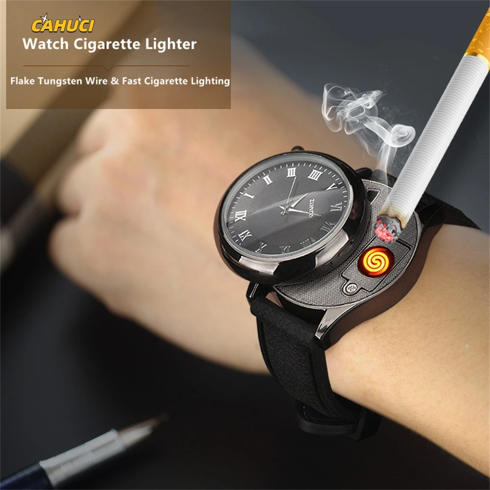 Allume-cigare à bobine métallique pour homme, rechargeable USB, sans flamme, accessoire d'extérieur, nouveau Style de montre, 1 pièce