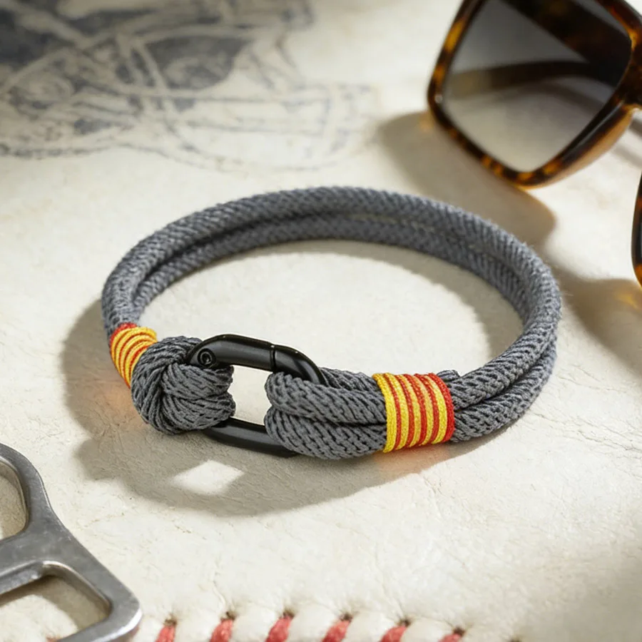 Pulsera de Cuerda Náutica para Hombre, Pulsera de Energía de Supervivencia, Hebilla de Escalada Extraíble, Joyería Minimalista con Nudo Marino para Él