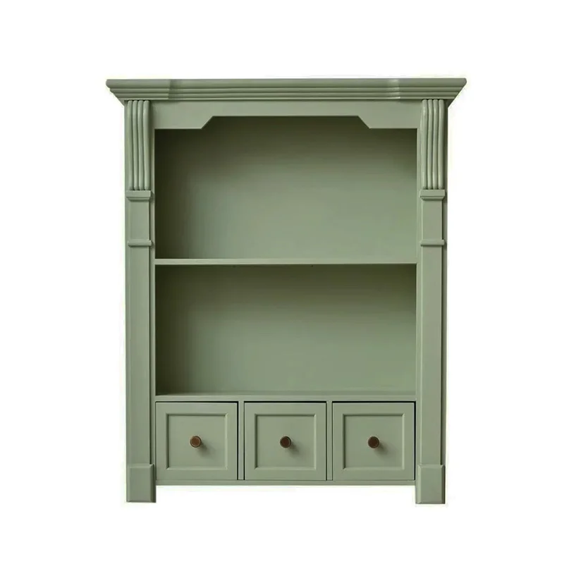 

Vintage French Wall Cabinet, Mint Green Wood Display Shelf with 3 Drawers, Decorative Storage Unit, 48cm x 64cm x 15.5cm