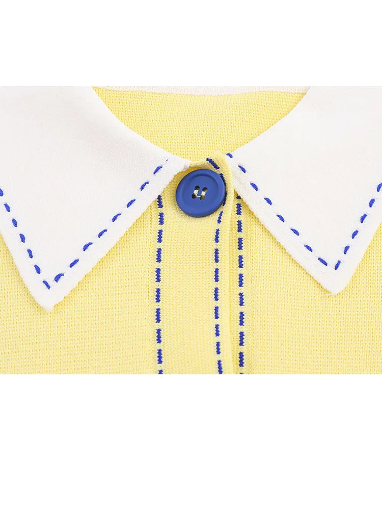 HH Women New Fashion Single Breasted POLO Shirt With Thread Lapel Short Sleeve Knit Coat Female Elegant Slim Fit Casual Top