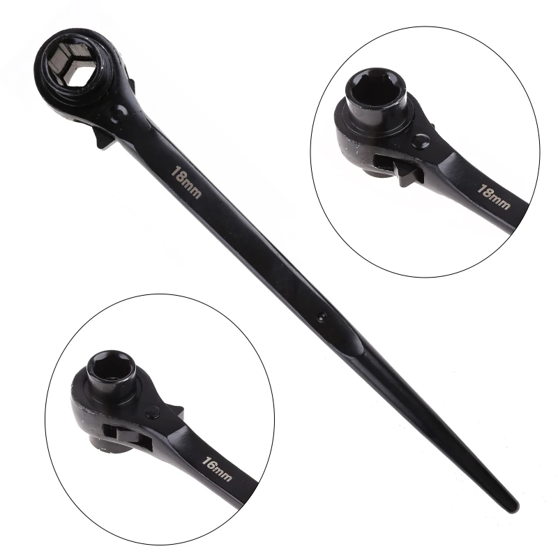 Ratchet Podger Spanner Scaffold Steel Metal 2 Way Wrench Tool Black Double Sided