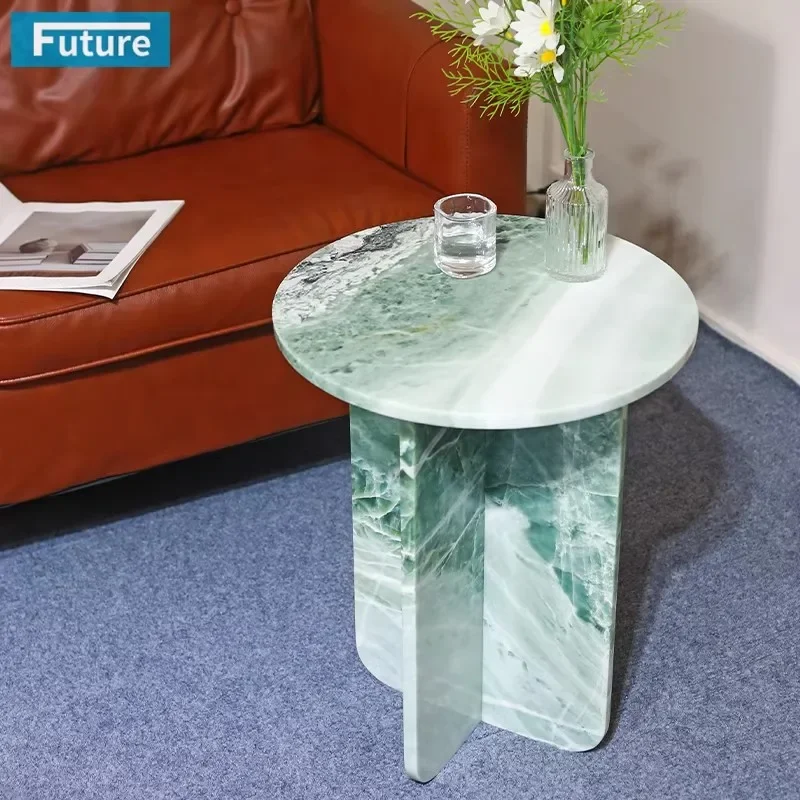 Light luxury Natural Blue Veined Marble Table Living Room Sofa Small Side Table Artistic Sense Design Round Shape Tea table