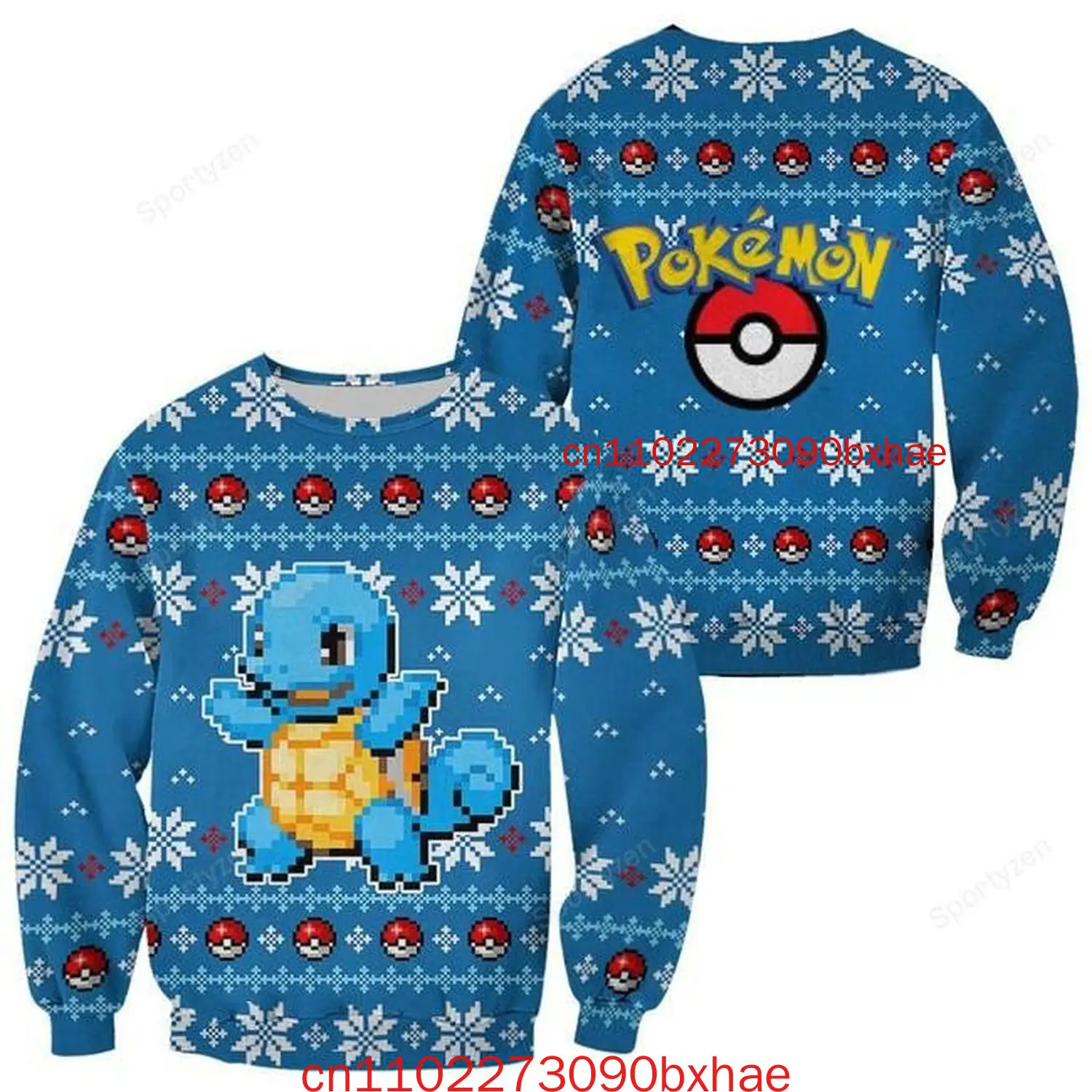 เสื้อคริสต์มาสลายโปเกมอนไซดั๊ก พิมพ์ลายเต็มตัว ลาย 3 มิติ สำหรับผู้ชาย ผู้หญิง และเด็ก ฤดูใบไม้ร่วงและฤดูหนาว