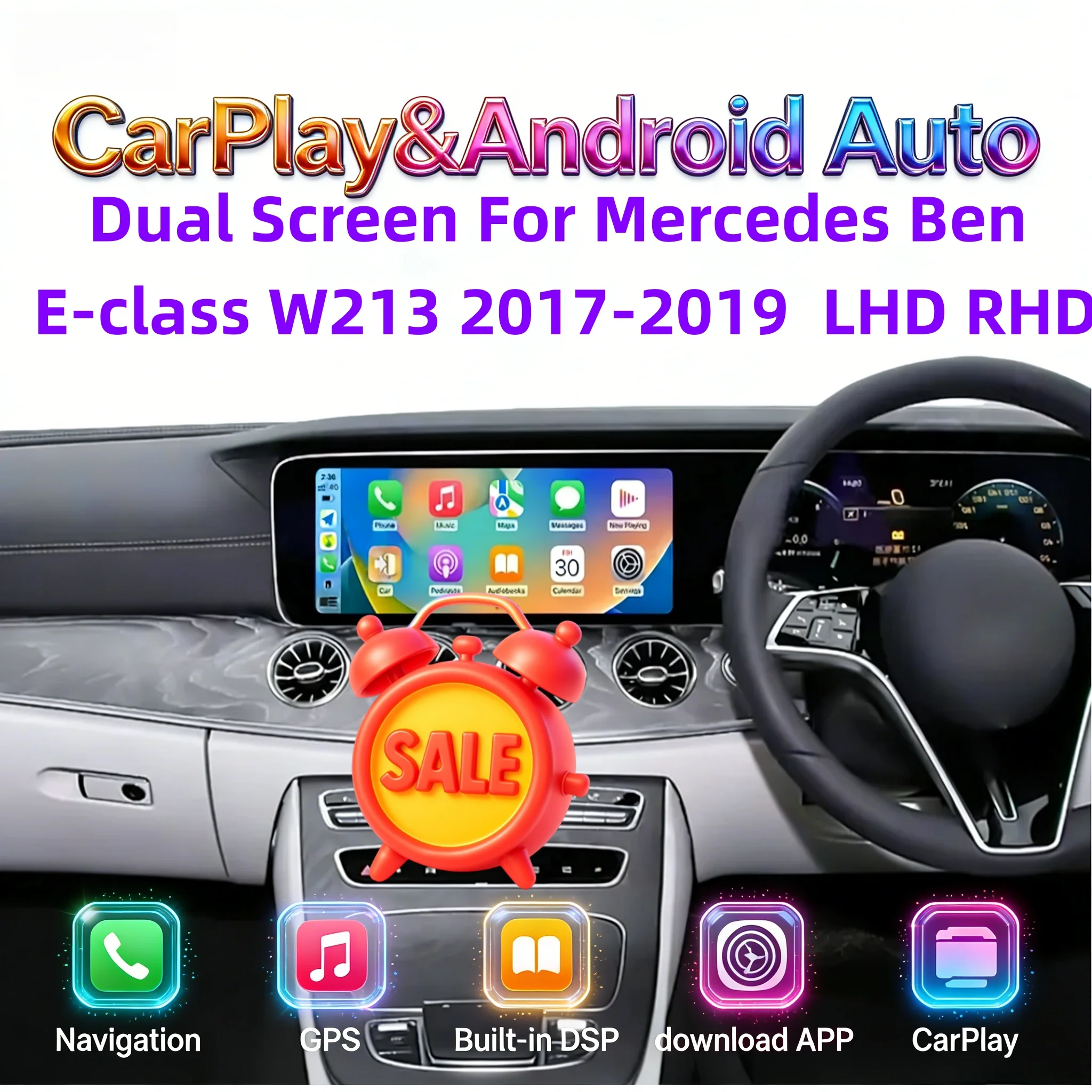 

Обновление беспроводного Carplay Android Auto для Mercedes Ben E-class W213 2017-2019, мультимедийный плеер, навигация с двойным экраном, левый руль