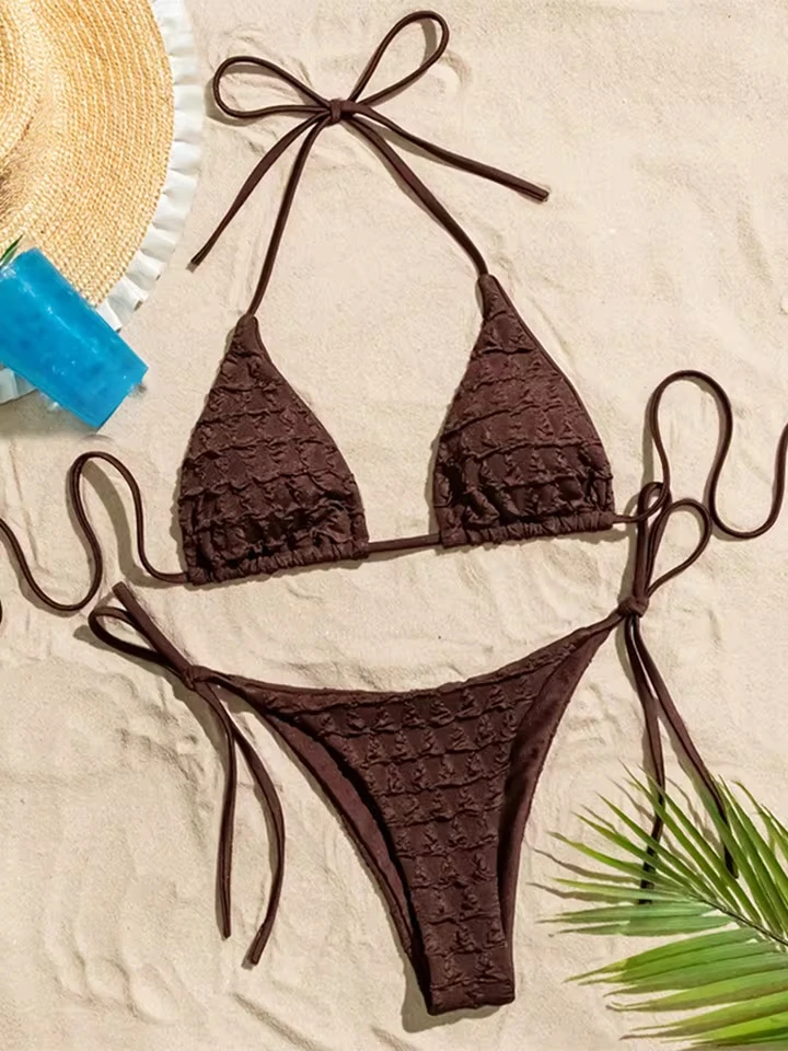

Vzvn Fashion Sexy Solid Laced Up Bikinis Women Split Swimsuit Beach Vacation Bikini 2026 All Season Backless Bikinis 2 Piece Set