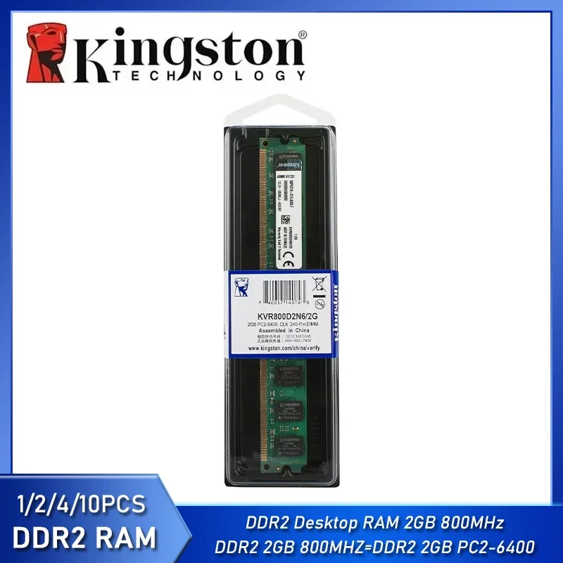 1/2/4/10PCS Kingston Memoria RAM DDR2 para computadora de escritorio 2GB 800MHz Modelo de memoria para computadora de escritorio PC2-6400