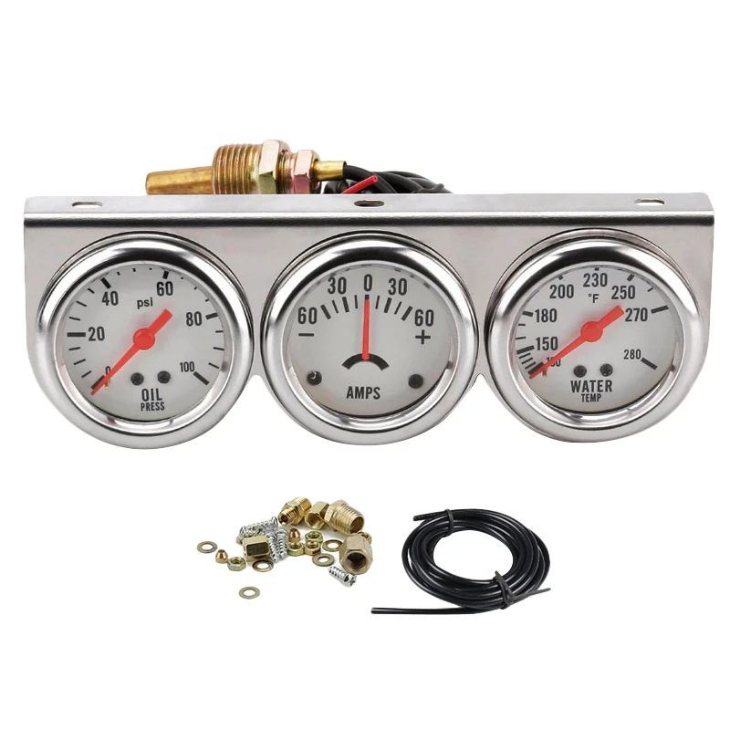 12V Car Modified Universal Mechanical Meter Oil Pressure Water Temperature Current Three-In-One Meter 52MM