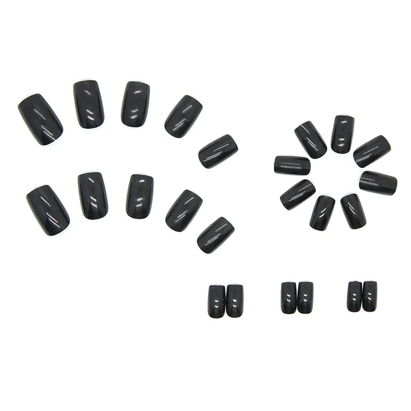 24 قطعة من أظافر Noir Chic المضغوطة - أظافر صناعية طويلة مربعة الشكل قابلة للفصل أطراف أظافر نهائية للنساء