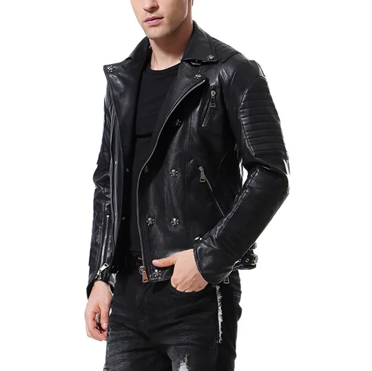 Men's Punk Leather Jacket, Motorcycle Clothes, Rock, Slim Fit, Brand, Spring and Autumn Fashion, Boutique