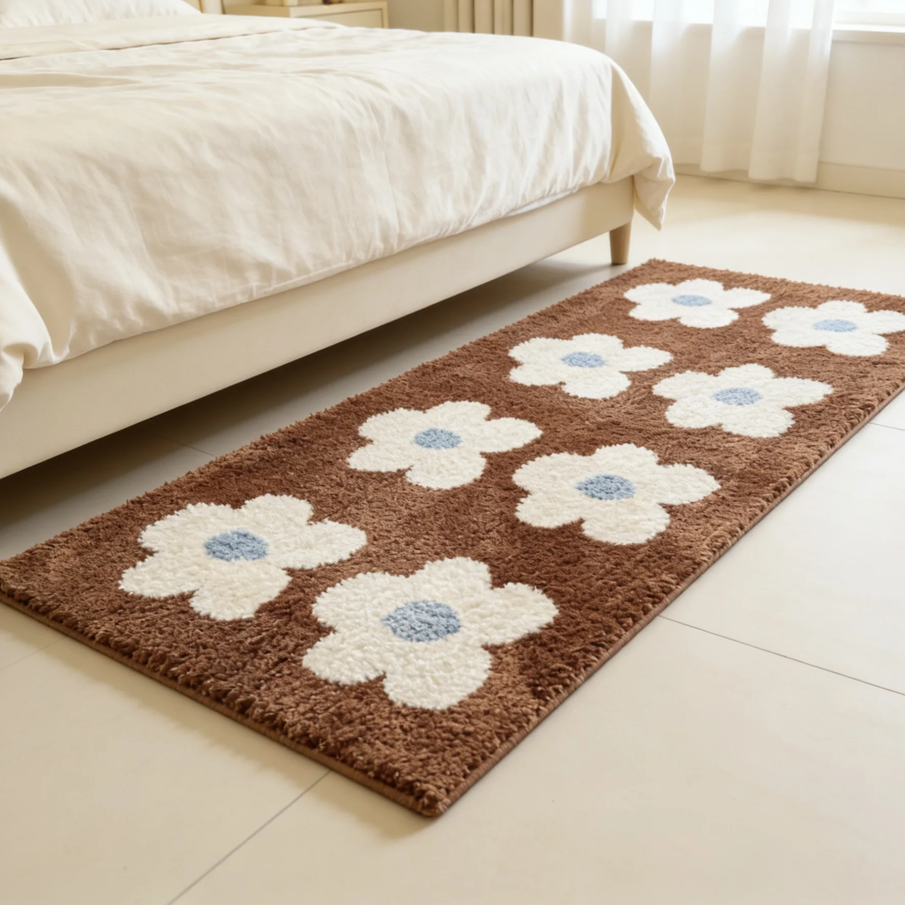 Tapete de Banheiro Floral Macio com Tufos, Antiderrapante, Tapete Longo para Banheira, Carpete para Quarto, Tapete de Chão, Capacho, Decoração para Casa e Ambientes