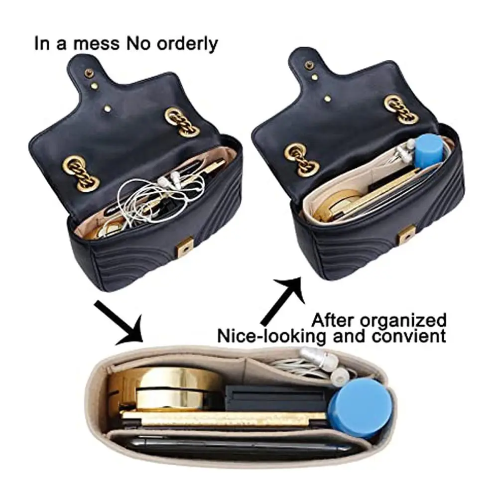 Tragbare weiche Filz einsatz Tasche Handtasche Einsatz Tasche Damen Reisetasche Einsatz Liner Marke Geldbörse Organizer Beutel Make-up Organisatoren – Detail 6