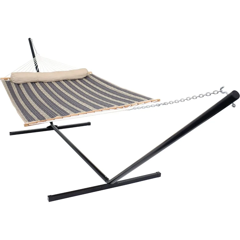 

Quilted Double Hammock with Stand for Outside - 400-Pound Capacity 2-Person Hammock with Stand - 15-Foot Stand - Mount