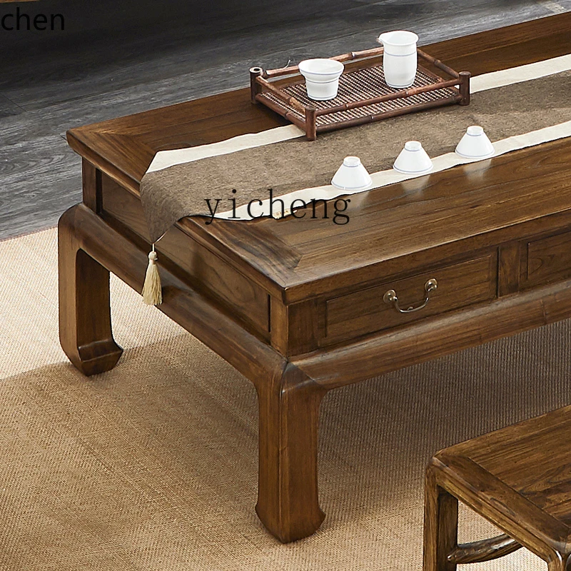 YFY New Chinese Style Tea Table Old Elm Wood Zen Antique Storage Square Table Living Room Coffee Table
