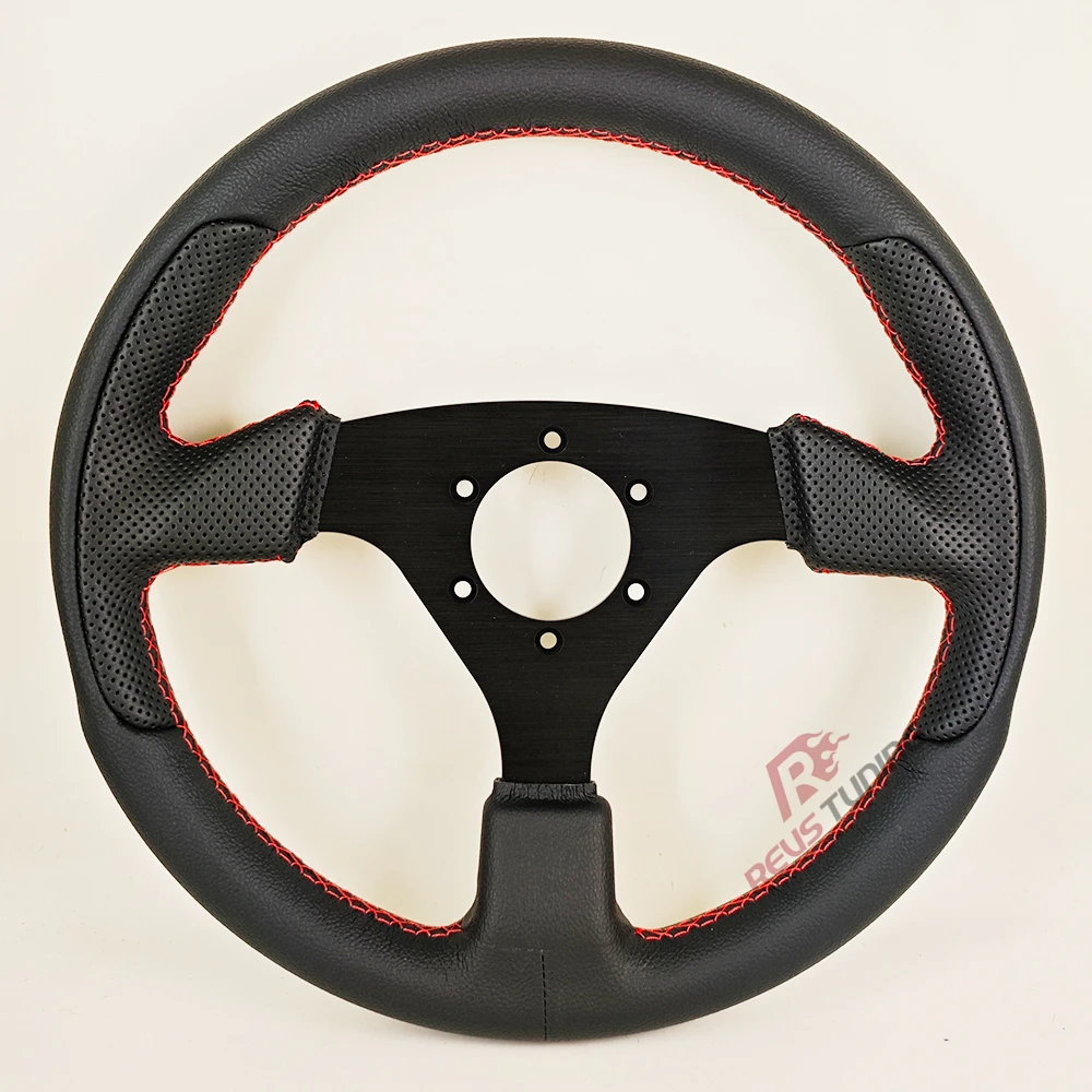 330mm 13inch Red Stitch Flat Car Truck Sport Race Rally Racing PC Driving Game Gaming Simulator Steering Wheel