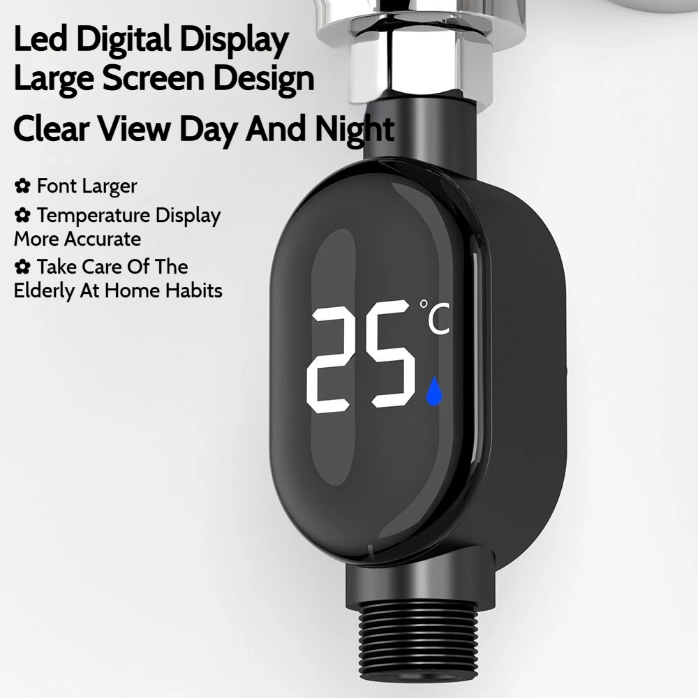 Black Smart Led Display Celsius Water Temperature Meter Plastic 0-99℃ Electricity Shower Thermometer Baby Bathroom Accessories