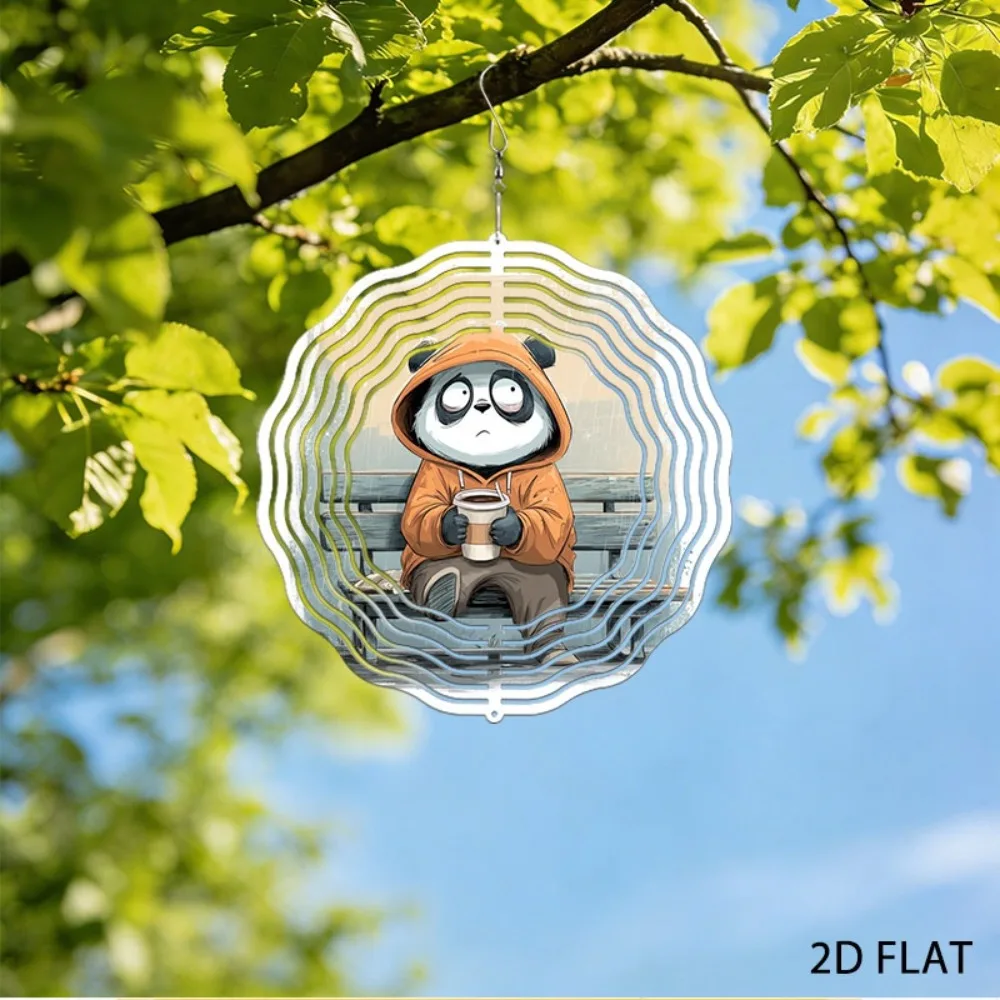 

Wrought Iron Panda Garden Sculpture Sitting on Bench Outdoor Wind Chime Yard Art Decor