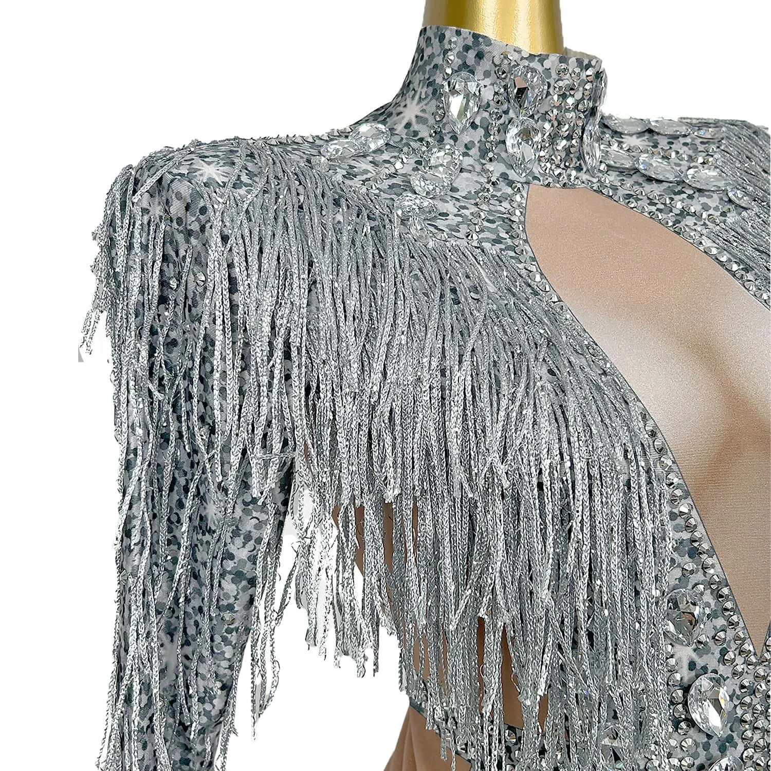 Sparkly Rhinestones Fringes Bodysuit Women Nightclub Outfit Glisten Costume One-piece Dance Wear Singer Stage Leotard Huixizi