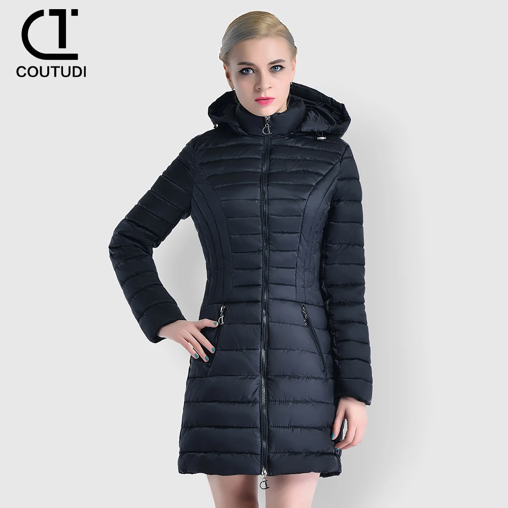 COUTUDI-Women\'s Winter Long Down Coat, Slim Hooded Warm Jacket, Padded Puffer Female Overcoat, Women\'s Clothing, Long Parkas