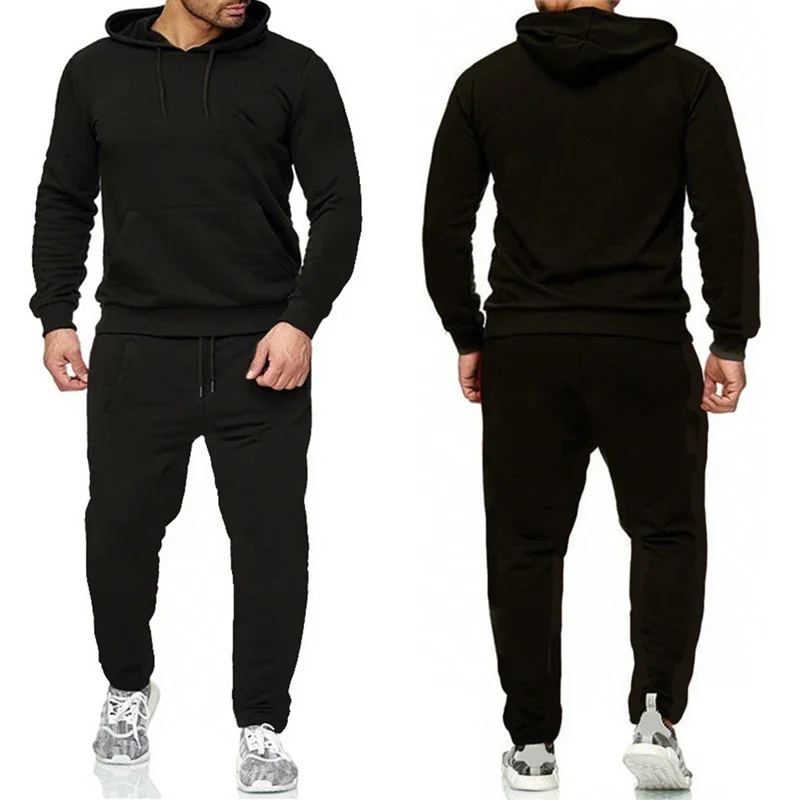 Classic Mens Solid Color Tracksuit Hooded Sweatshirts and Jogger Pants High Quality Male Daily Casual Sports Hoodie Jogging Suit - view 2