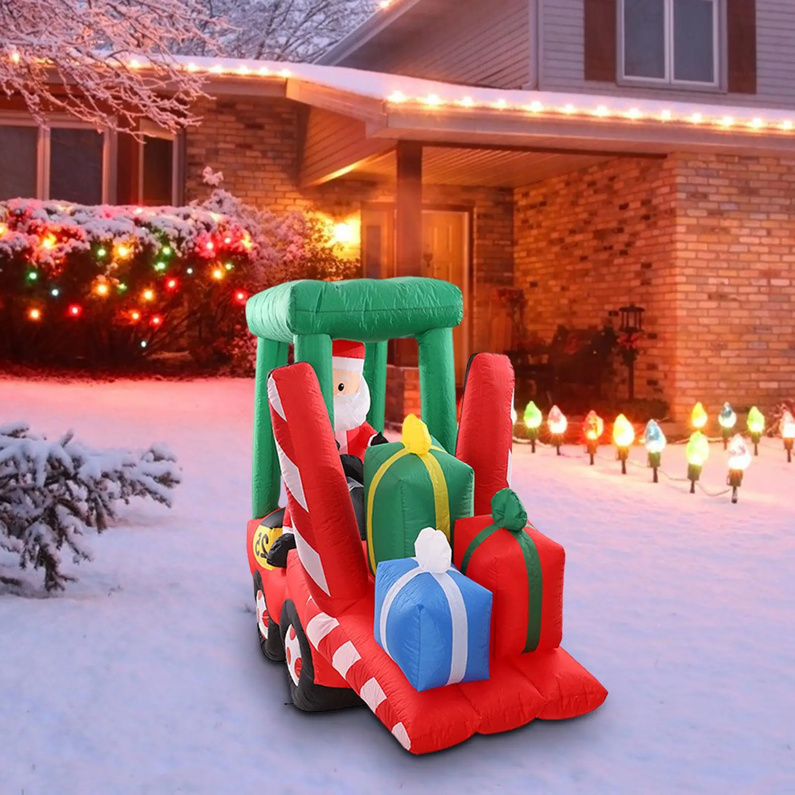 Inflatable Santa Claus on Forklift Lightweight Yard Decoration Outdoor Yard Decoration for Porch Balcony Yard Lawn Party