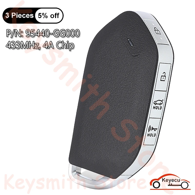 KEYECU 4 + 1 5 кнопок, 433 МГц, 4A чип для Kia K4 2025, автоматический смарт-брелок с дистанционным управлением P/N: 95440-GG000 FCC ID: TQ8-FOB-4F81M44