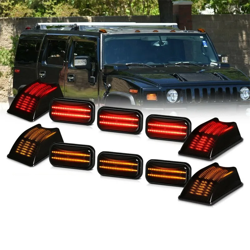 10Pcs Cab Roof Top Marker Lights Side Marker Lights For Hummer H2 2003-2009 Smoked/Clear Lens Clearance Lamps