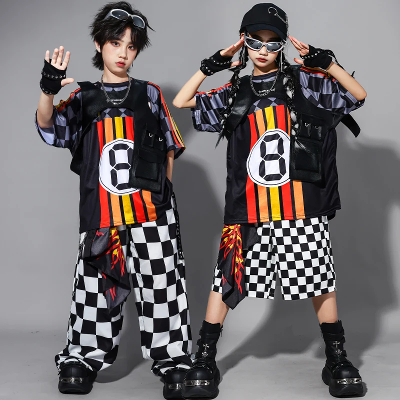 Ragazzi Hip Hop T-shirt a contrasto Pantaloni cargo scozzesi Ragazze Street Dance Jazz Costume Abbigliamento per bambini Bambini K-pop Streetwear