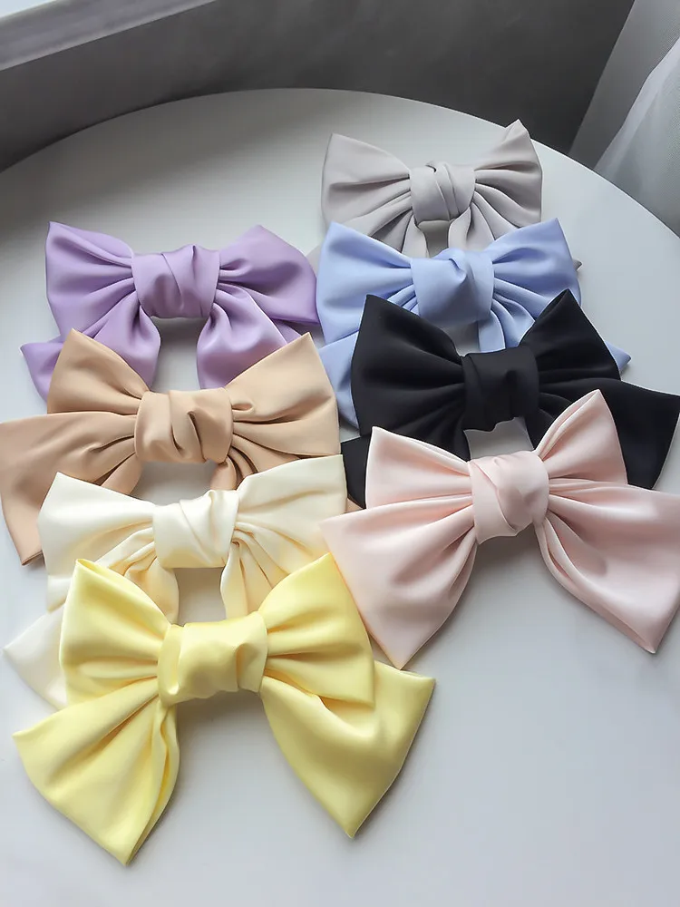 New Oversized Bow Knot Hairgrips Satin Barrette Hair Clip Ponytail Women Elegant Headwear Hairpins  Red White Hair Acessories