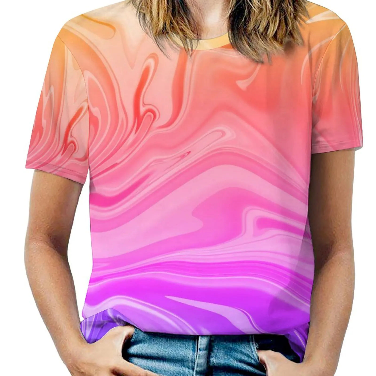 Female T-Shirt Abstract Rainbow O Neck T-Shirts Short Sleeve Gradient Print Modern Design Tops Streetwear Top Tees Big Size 6XL