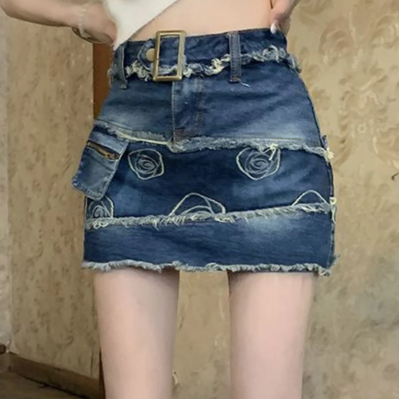 

2023 Summer New Spicy Girl Retro High Waist Denim Half Skirt Women's Design Sense Hip Short Skirt Trend