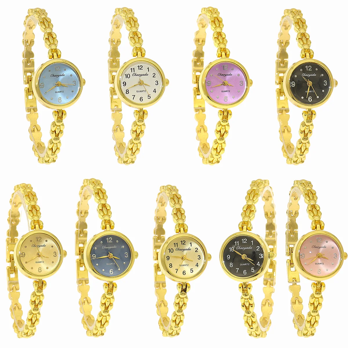 9Pcs Gold Ladies Quartz Watch Elegant Thin Bracelet Wristwatch Simple Fashion Women's Timepiece