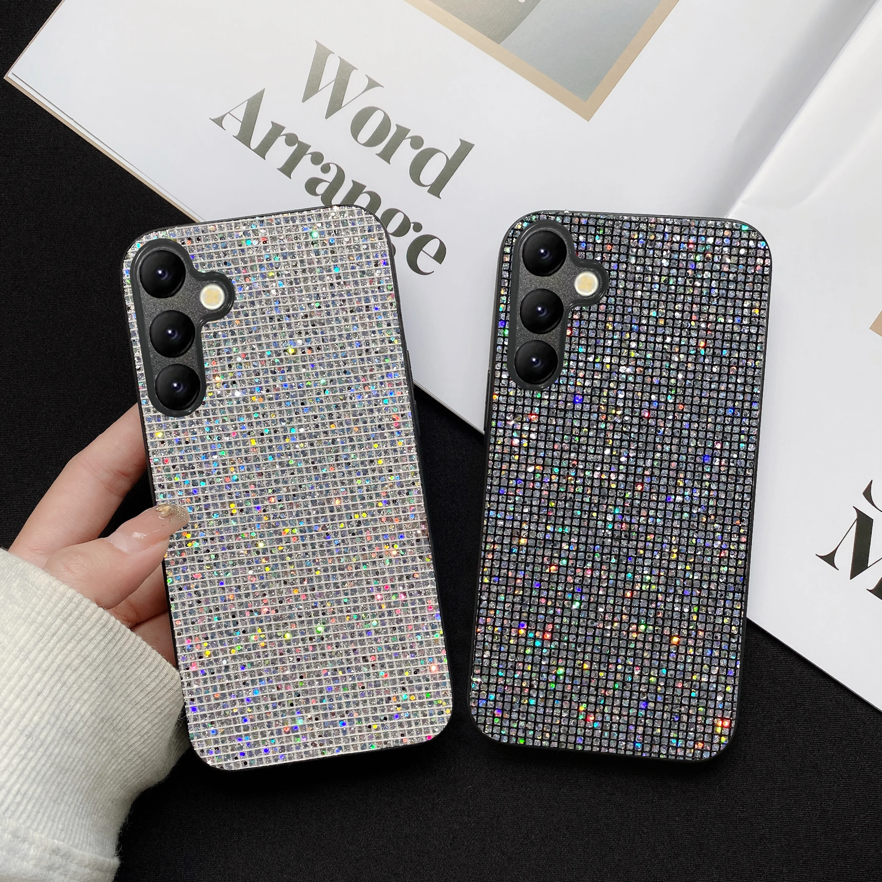 Luxus Glitter Grid Muster Mode TPU Telefon Fall Für Samsung Galaxy S25 S24 S23 S22 Plus FE Ultra S25Edge Zurück Abdeckung