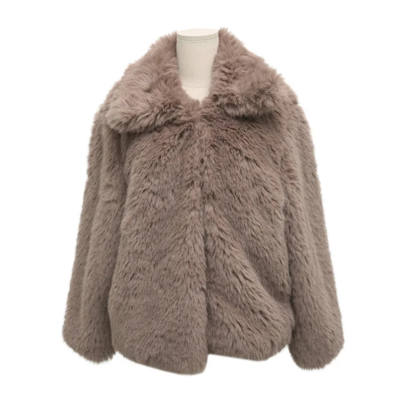 Faux Fur Coats Women Full Sleeve Turn Down Collar Short Coat Thick Warm Y2k Streetwear Elegant Jackets Y2k Work Autumn Winter