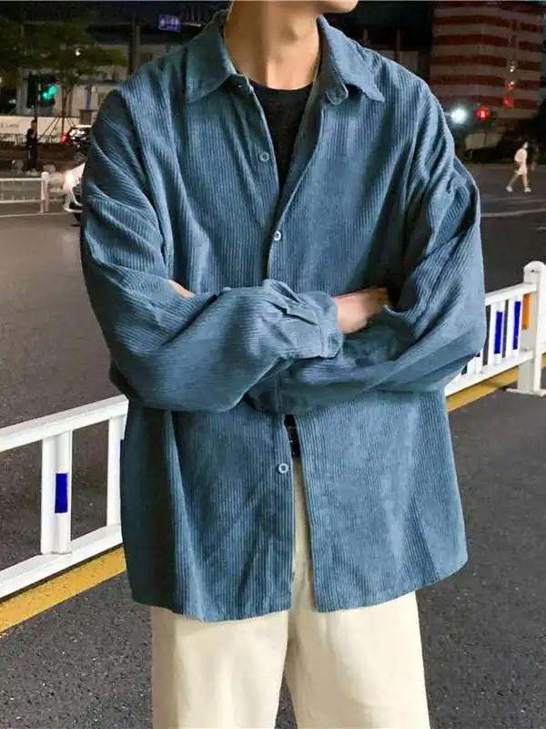 

Autumn Men's Casual irt Haome Ruffian Corduroy Coat Thiened Long Sve Pure Color Cleanfit Sle for Middle-Aged And ...