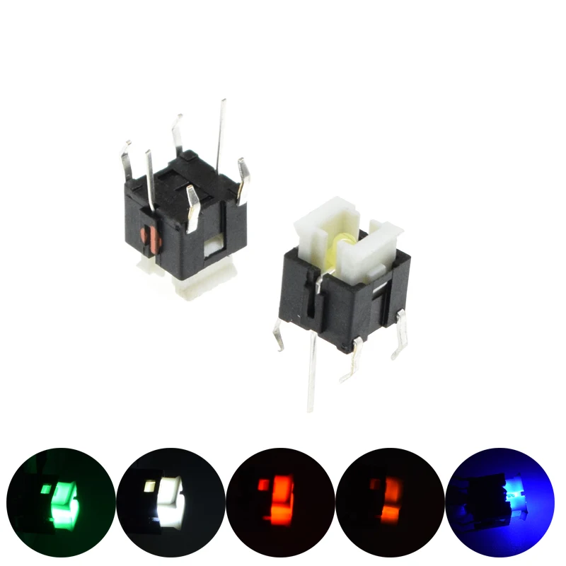 5/10Pcs 6*6mm Through Hole Micro Push Button Tactile Momentary Switch With LED Green Yellow Red White Blue 6*6 6X6