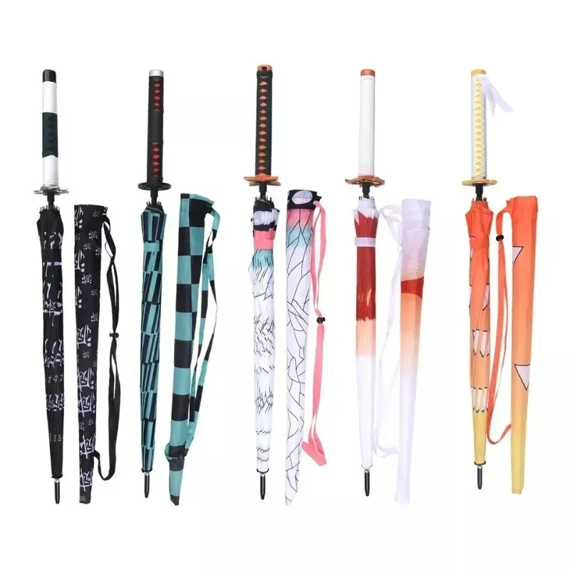 Anime Demon Slayer Katana Umbrella Creative Long Handle Parasol Kimetsu No Yaiba Zenitsu Tanjirou Samurai Sword Katana Umbrellas